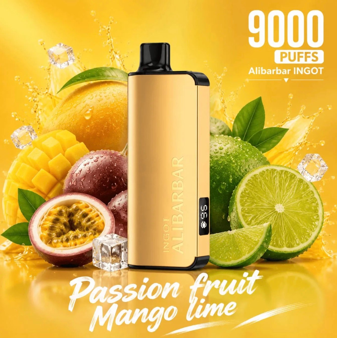 Passionfruit Mango Lime Alibarbar INGOT 9000 disposable vape, 9000 puffs, 5% nicotine salt