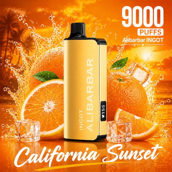 California Sunset Alibarbar INGOT 9000 disposable vape, 9000 puffs, 5% nicotine salt